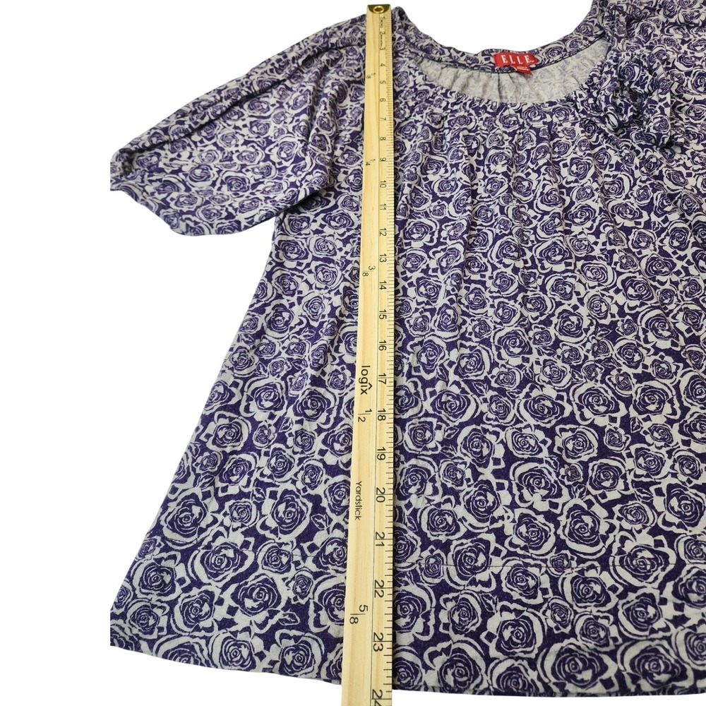 Elle Floral Short Sleeve Top L Purple Femme Romantic Cottagecore Boho Pastel - Picture 7 of 10